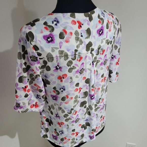Frank And Oak Floral Print V-Neck Short Sleeve Button-Down Blouse Size Small - Picture 8 of 11